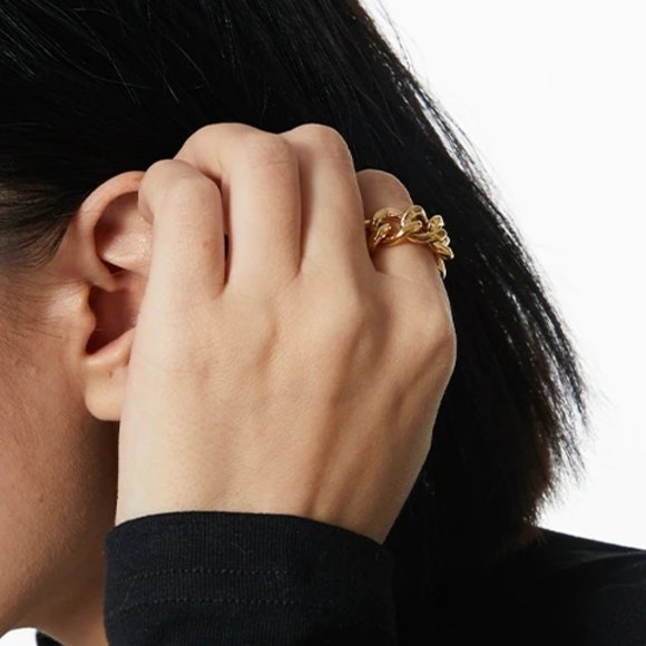 NEW 18K Gold Plated Link Chain Adjustable Ring b - Picture 2 of 6